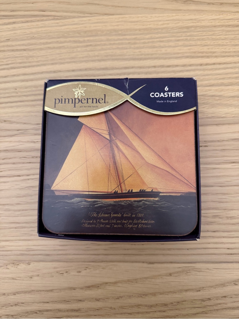 Pimpernel Sailboat Coaster Set - Gold, Brown and Navy